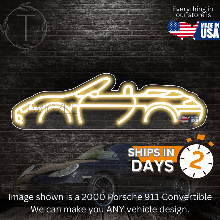 2000 Porsche Convertible Neon Silhouette Sign I Garage Neon I Mancave Neon I Race Car Neon I Gift for Auto Lovers I Car Enthusiast Gift