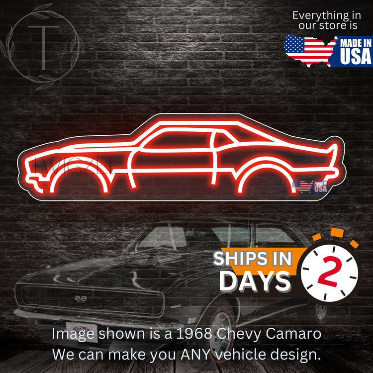 1968 Chevy Camaro Neon Silhouette Sign I Garage Neon I Mancave Neon I Race Car Neon I Gift for Auto Lovers I Car Enthusiast Gift I USA