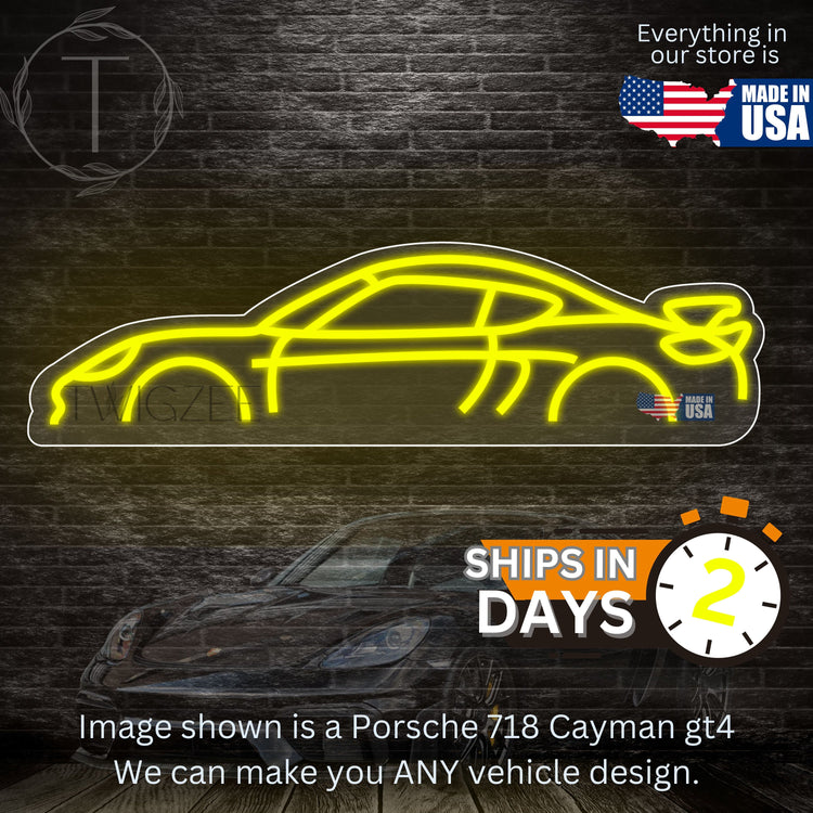 Porsche 718 Cayman GT4 Neon Silhouette Sign I Garage Neon I Mancave Neon I Race Car Neon I Gift for Auto Lovers I Car Enthusiast Gift