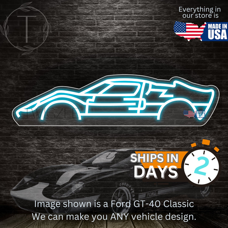 Ford GT-40 Classic Neon Silhouette Sign I Garage Neon I Mancave Neon I Race Car Neon I Gift for Auto Lovers I Car Enthusiast Gift