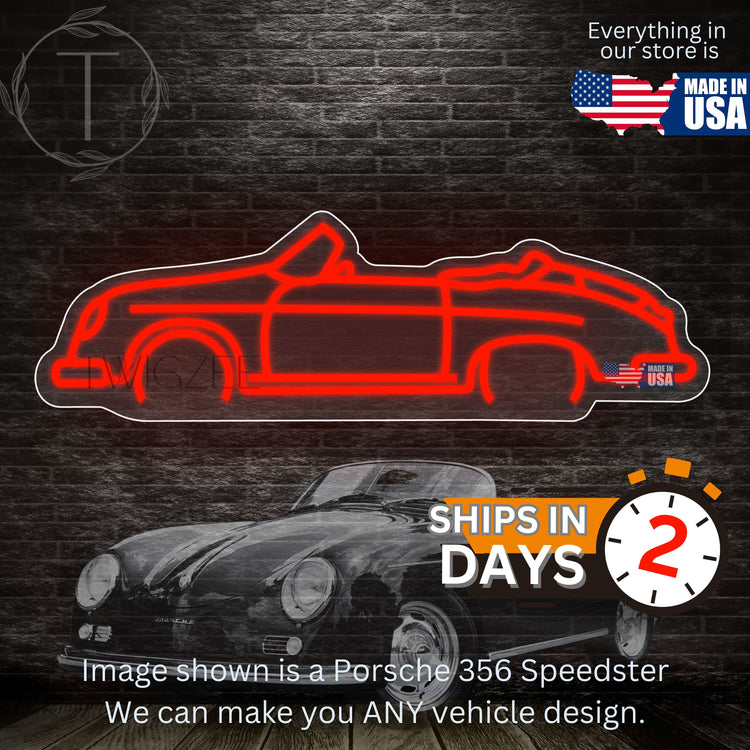 Porsche 356 Speedster Neon Silhouette Sign I Garage Neon I Mancave Neon I Race Car Neon I Gift for Auto Lovers I Car Enthusiast Gift