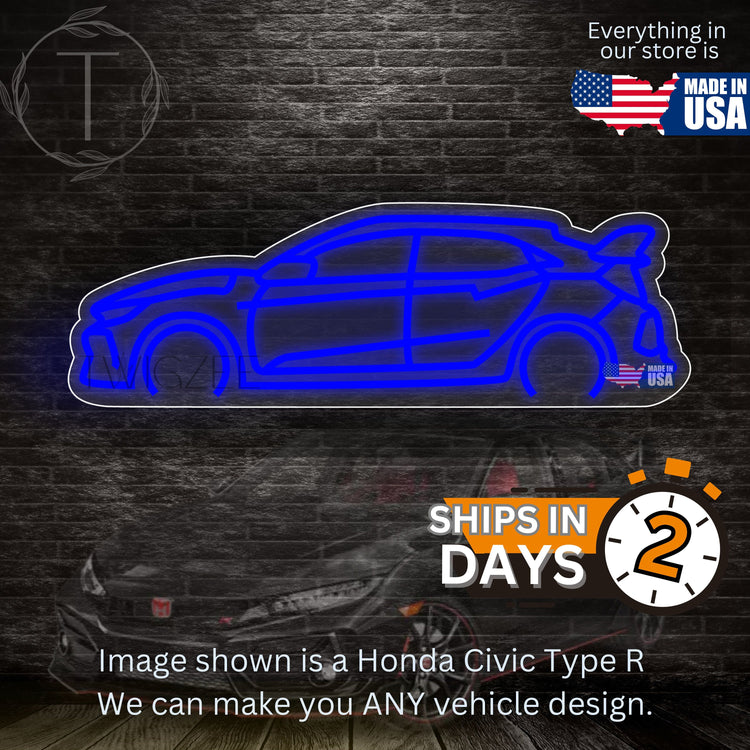 Honda Civic Type R Neon Silhouette Sign I Garage Neon I Mancave Neon I Race Car Neon I Gift for Auto Lovers I Car Enthusiast Gift