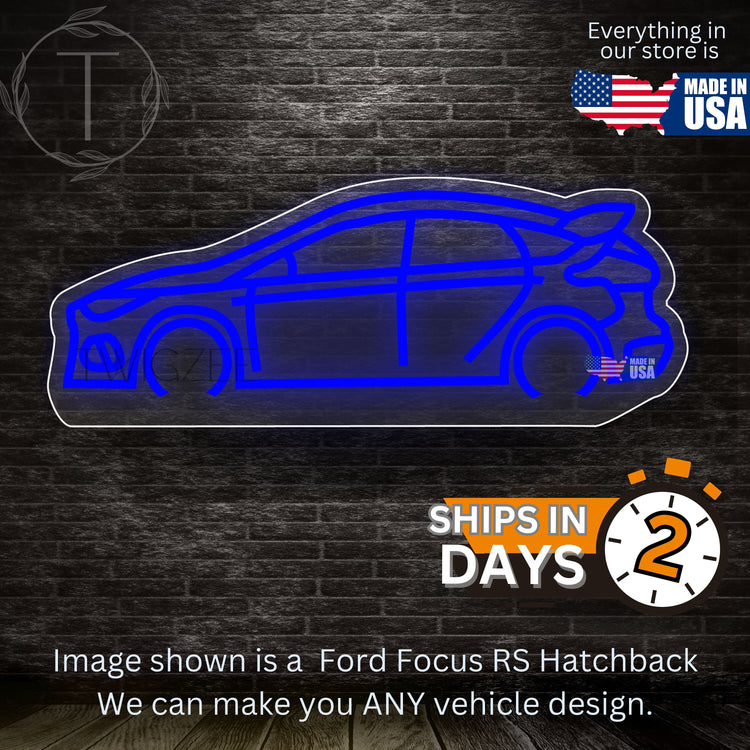 1Ford Focus RS Hatchback Neon Silhouette Sign I Garage Neon I Mancave Neon I Race Car Neon I Gift for Auto Lovers I Car Enthusiast Gift