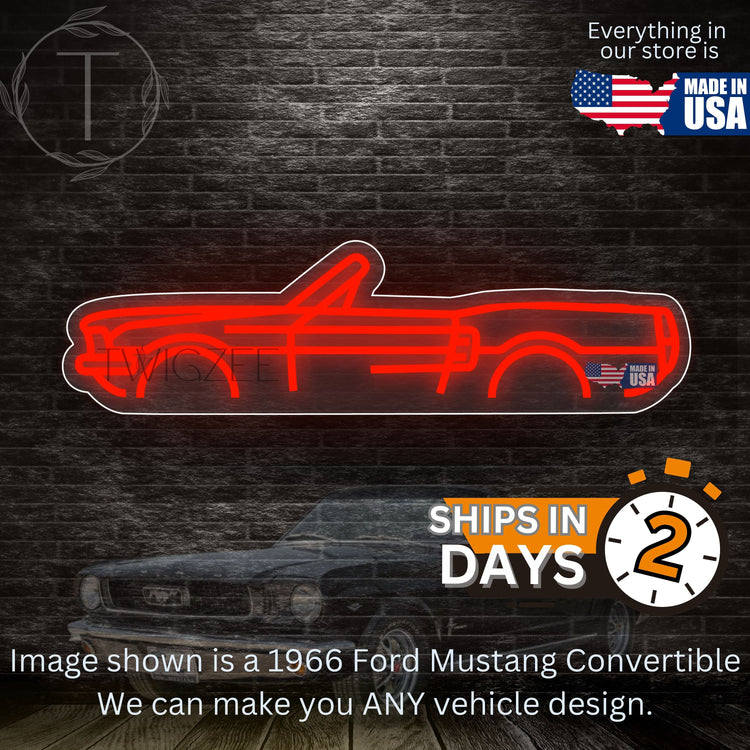 1966 Ford Mustang Convertible Neon Silhouette Sign I Garage Neon I Mancave Neon I Race Car Neon I Gift for Auto Lovers I Car Enthusiast