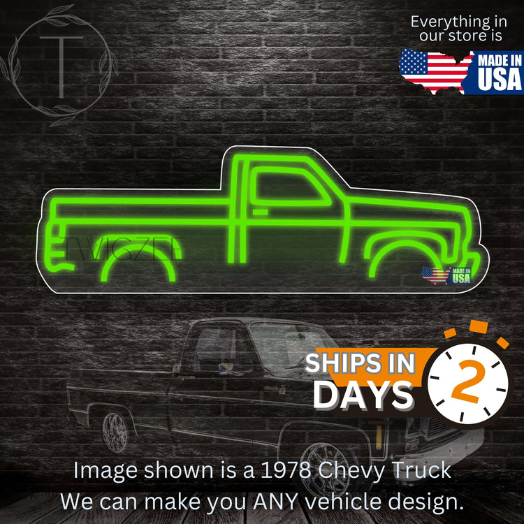 Truck Neon Silhouette Sign I Garage Neon I Mancave Neon I Race Car Neon I Gift for Auto Lovers I Car Enthusiast Gift I 1978 Chevy Truck