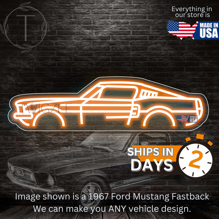 1967 Ford Mustang Fastback Neon Silhouette Sign I Garage Neon I Mancave Neon I Race Car Neon I Gift for Auto Lovers I Car Enthusiast Gift