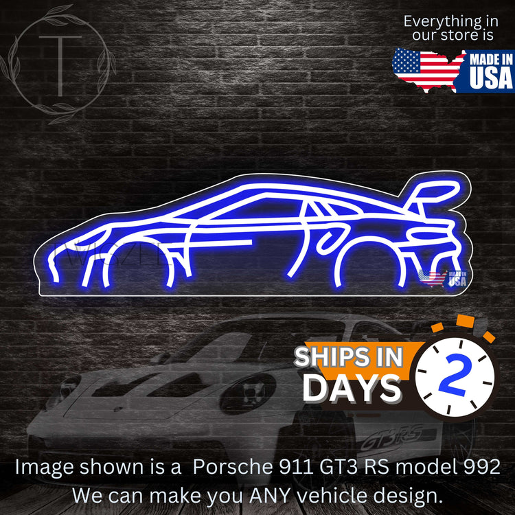 Porsche 911 GT3 RS model 992 Neon Silhouette Sign I Garage Neon I Mancave Neon I Race Car Neon I Gift for Auto Lovers I Car Enthusiast