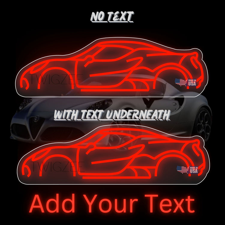 Alfa Romeo 4C Neon Silhouette Sign I Garage Neon I Mancave Neon I Race Car Neon I Gift for Auto Lovers I Car Enthusiast