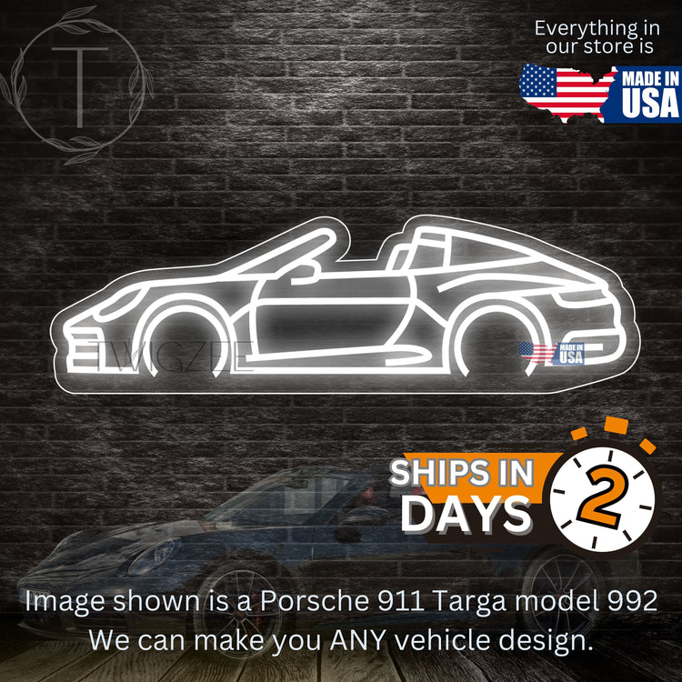 Porsche 911 Targa model 992 Neon Silhouette Sign I Garage Neon I Mancave Neon I Race Car Neon I Gift for Auto Lovers I Car Enthusiast