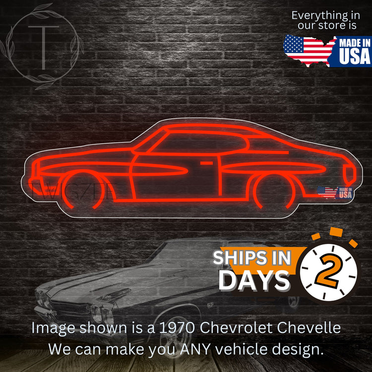 1970 Chevrolet Chevelle Neon Silhouette Sign I Garage Neon I Mancave Neon I Race Car Neon I Gift for Auto Lovers I Car Enthusiast