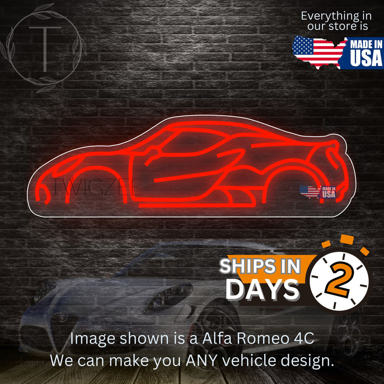Alfa Romeo 4C Neon Silhouette Sign I Garage Neon I Mancave Neon I Race Car Neon I Gift for Auto Lovers I Car Enthusiast