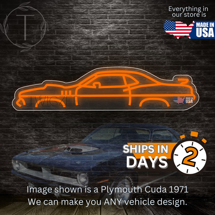 Plymouth Cuda 1971 Neon Silhouette Sign I Garage Neon I Mancave Neon I Race Car Neon I Gift for Auto Lovers I Car Enthusiast